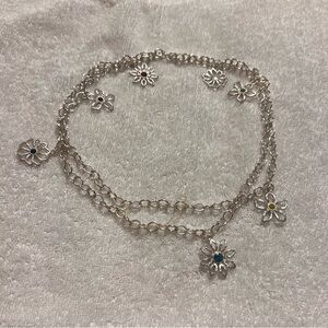 New Silver Floral Multi-Charm Necklace with Colored Centers